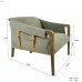 Delphine Club Chair in 013 Denim Fabric, 8010 Top Grain Leather Straps