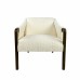 Delphine Club Chair in Shearly Natural Fabric, 8088 Top Grain Leather Straps